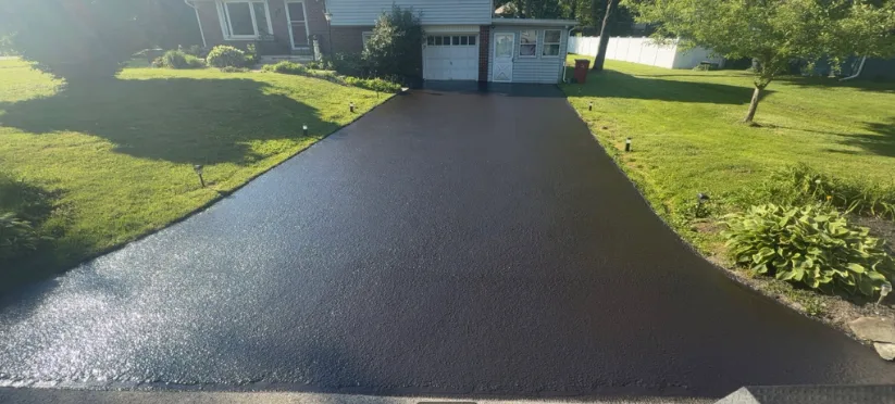Residential driveway after sealcoating